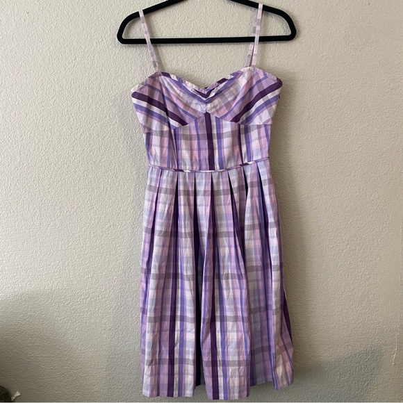 LOFT Cotton Plaid Purple Dress Knee Length Size 2 Y2K Style - Picture 1 of 9